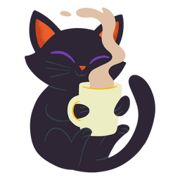 Gato de Halloween bebiendo chocolate caliente Diseño PNG