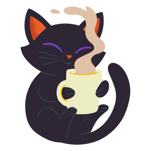Gato de Halloween bebendo chocolate quente Desenho PNG