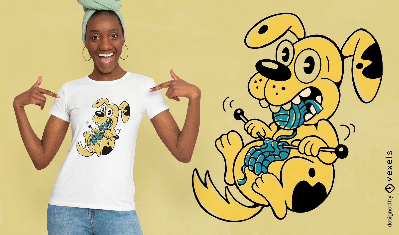 Strickender T-Shirt Entwurf des Karikaturhundes