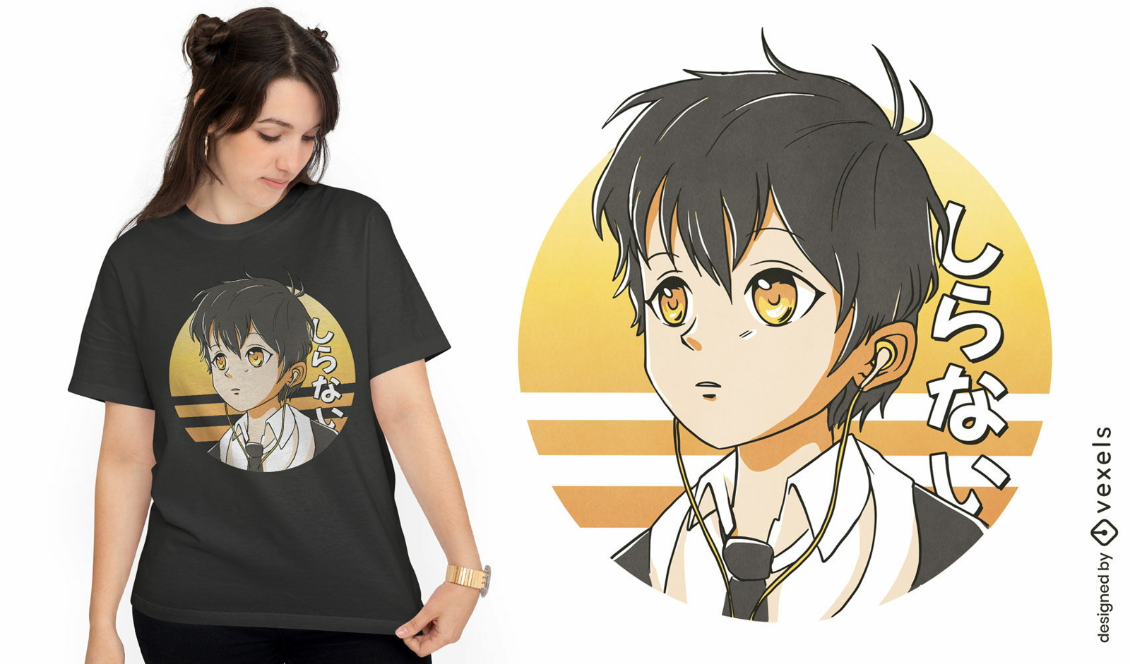 Anime Boy With Earplugst-shirt Design Vector Download