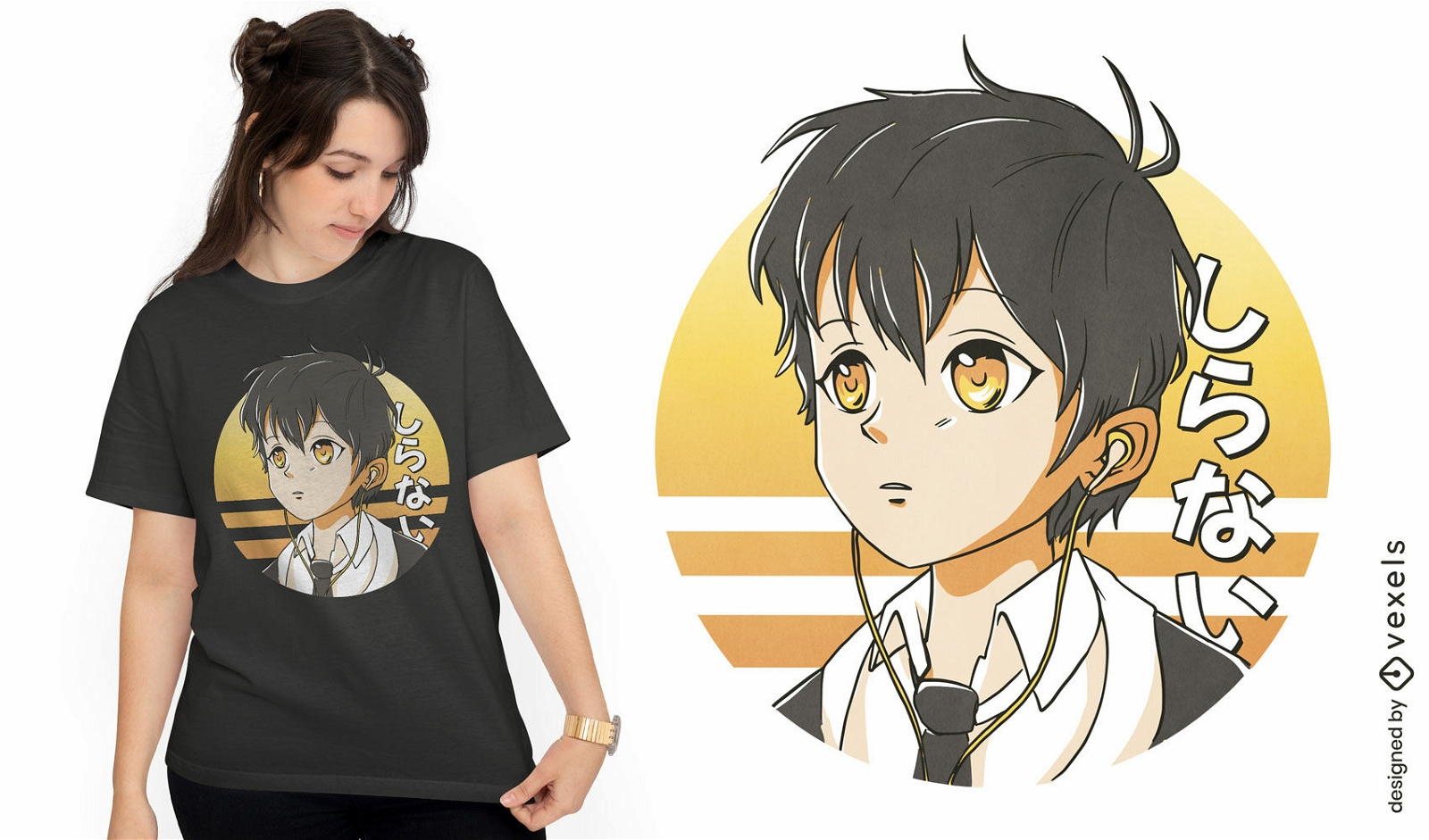 Anime-Junge mit Ohrstöpsel-Shirt-Design