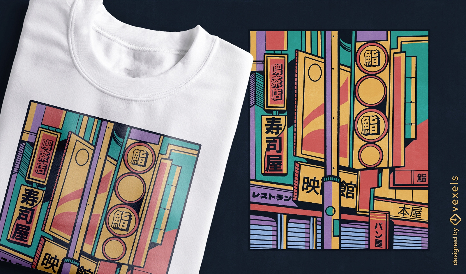 Design de camiseta colorida da cidade japonesa