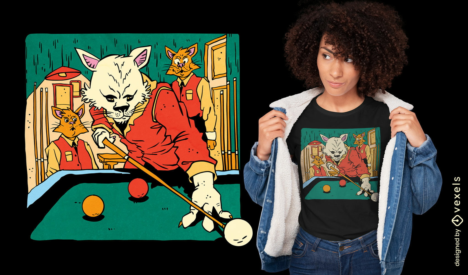 Cat animals playing billiards t-shirt design