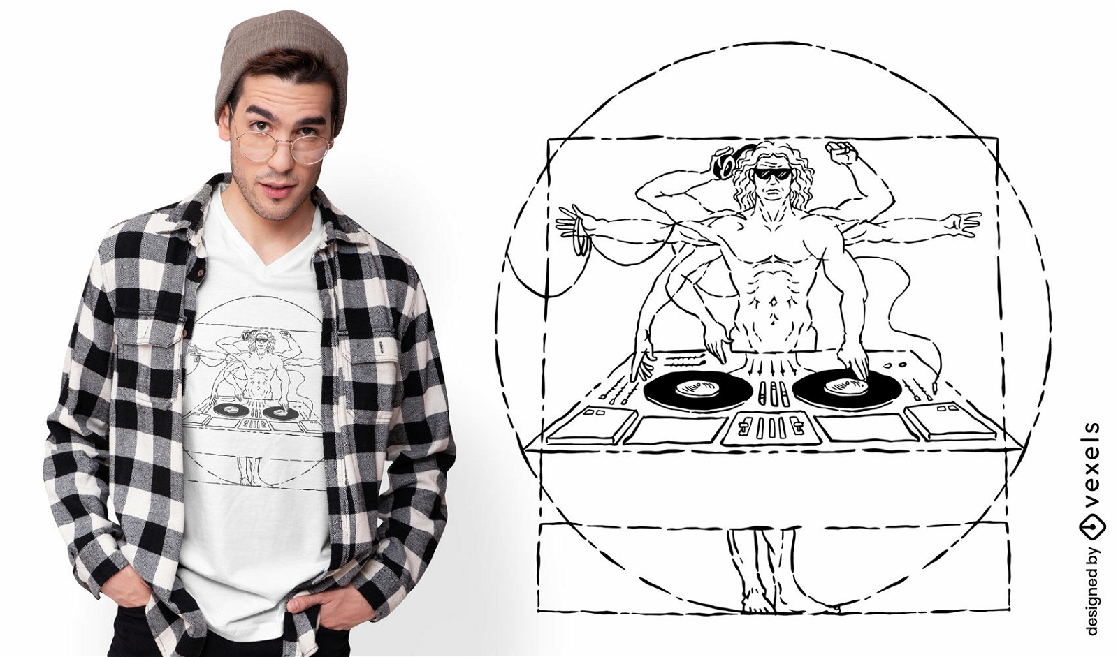 Vitruvianischer Mann DJ T-Shirt Design