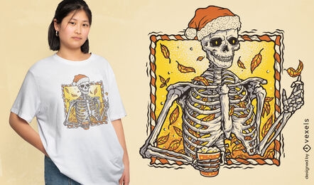 Design de camiseta de outono de esqueleto de natal