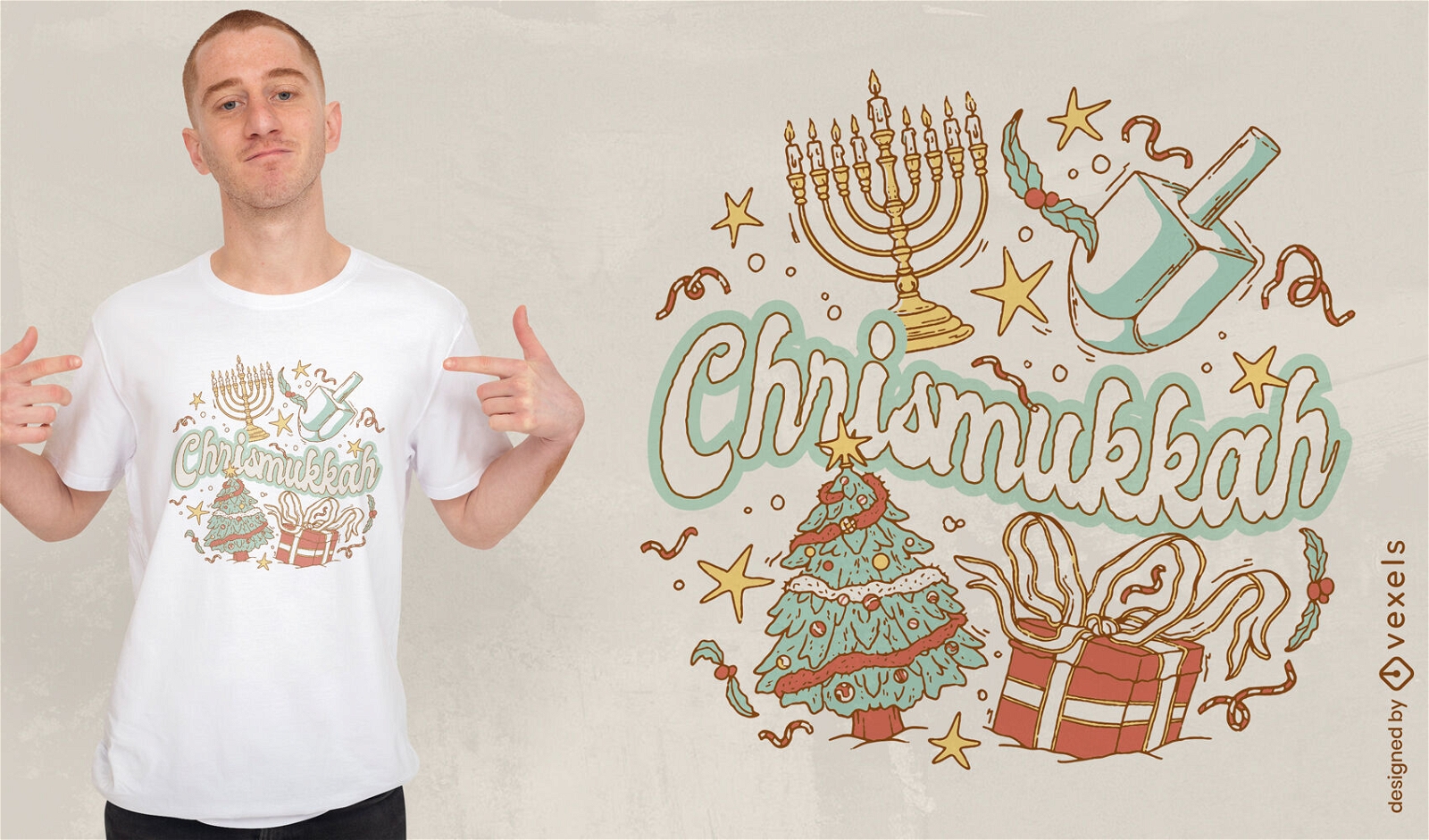 Dise?o de camiseta de vacaciones de Hanukkah y Navidad.