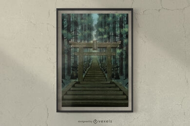 Mystical japanese temple poster design