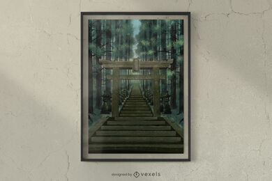 Mystisches japanisches Tempelplakatdesign