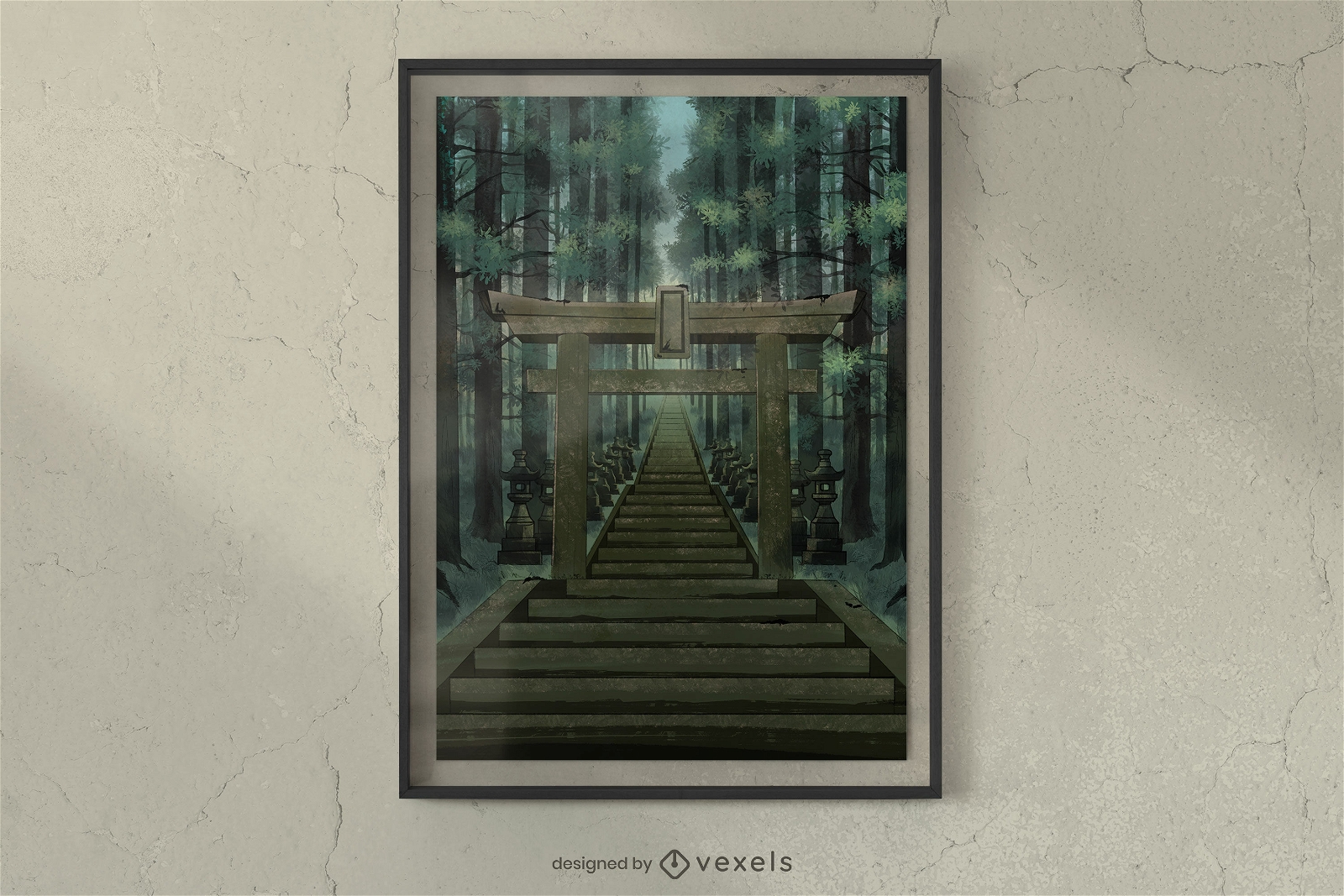 Design de cartaz do templo japonês místico