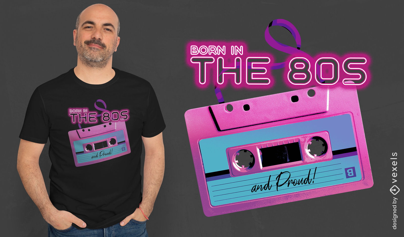 fita cassete dos anos 80 para camiseta de música psd