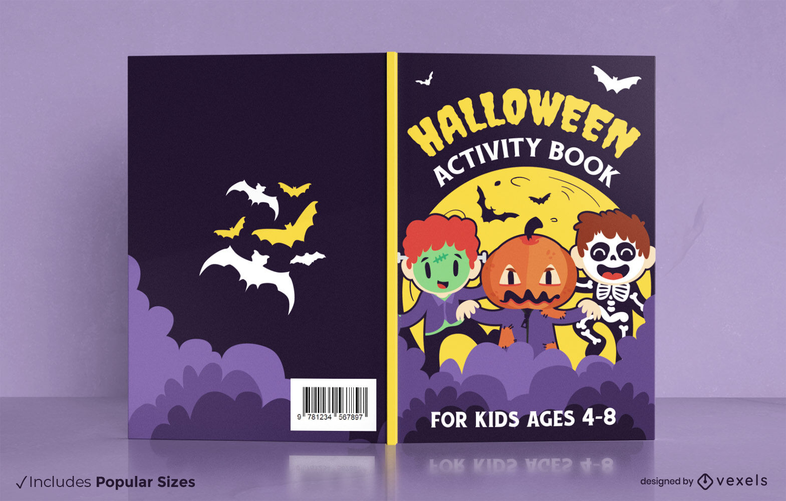 Diseño de portada de libro de disfraces de halloween para niños.