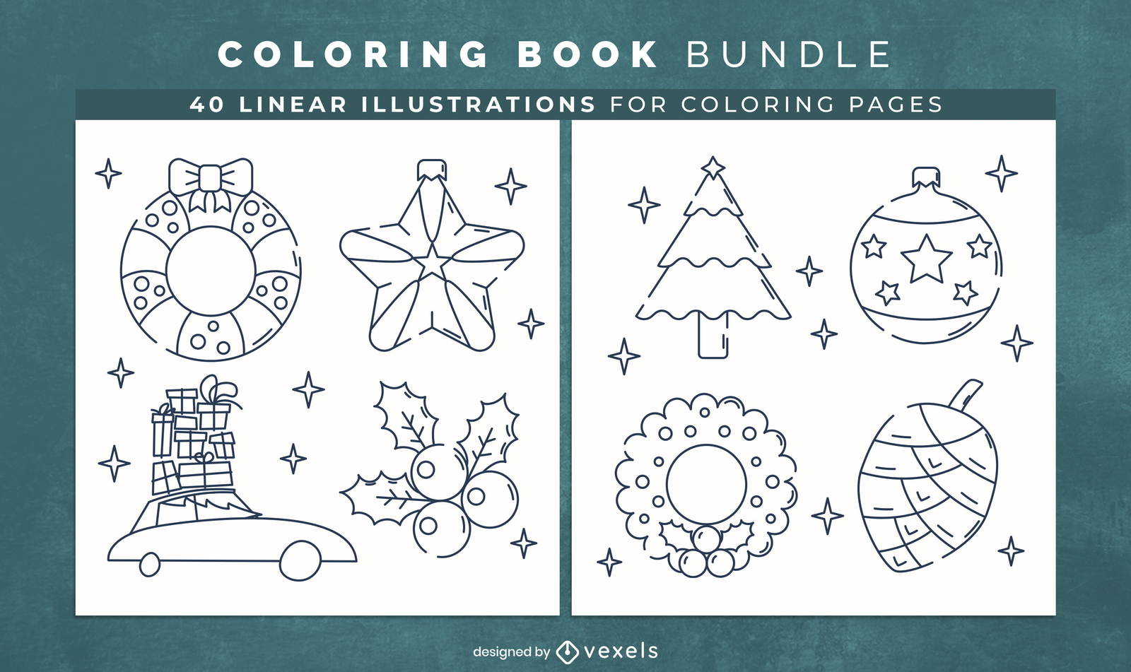 Diseño de páginas de libro para colorear de decoraciones de Navidad