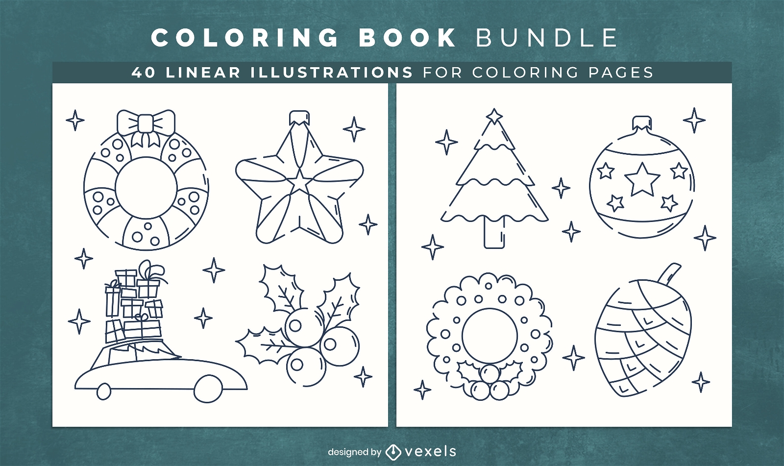 Xmas decorations coloring book pages design