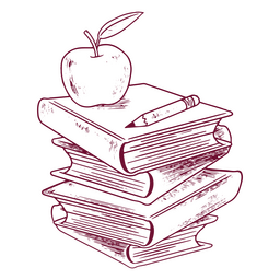 Stack Of Books With An Apple And Pencil On Top PNG & SVG Design For T ...