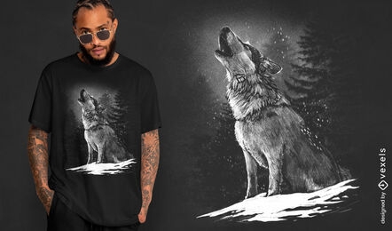 Design de camiseta realista de lobo uivando