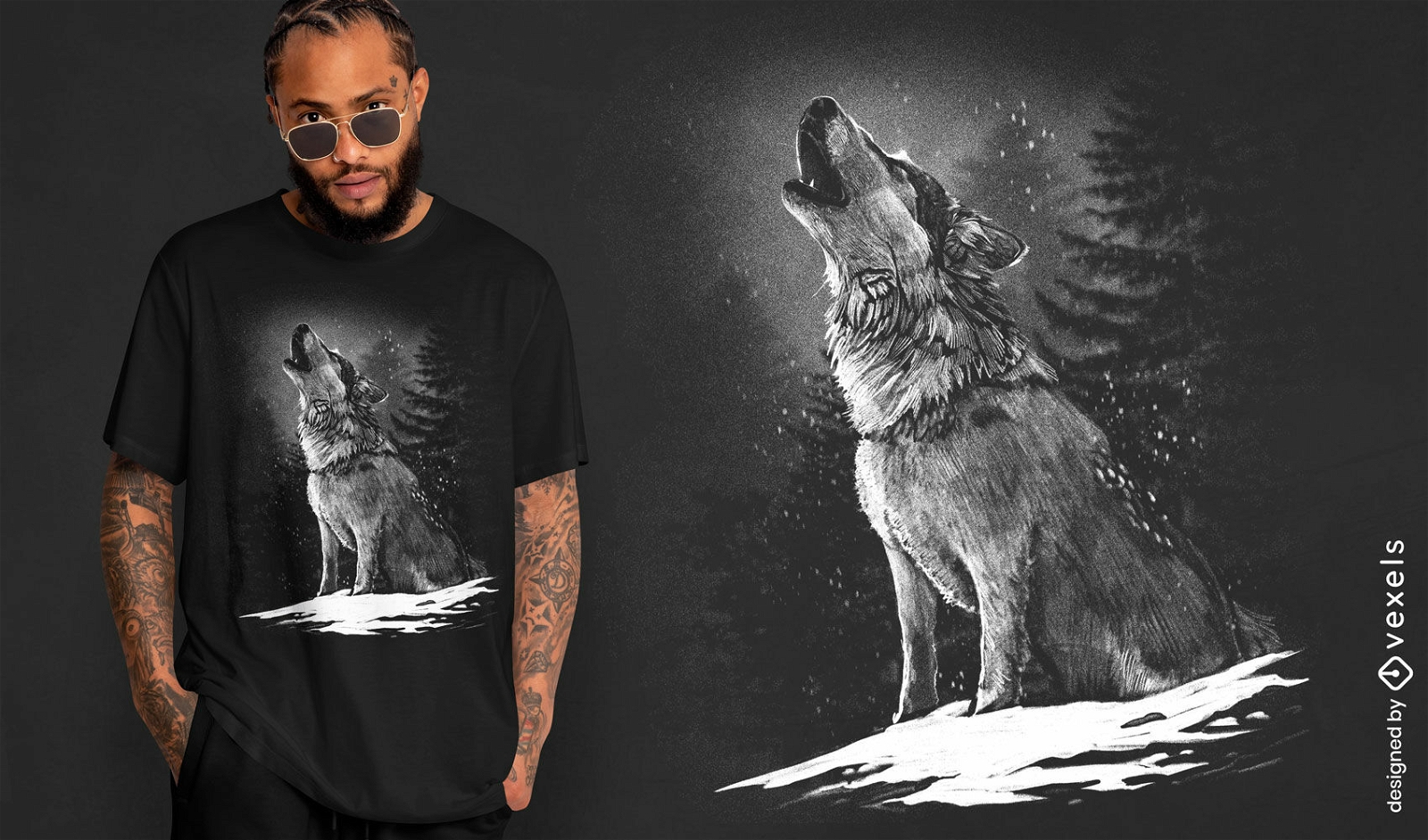 Diseño de camiseta de lobo aullando animal realista