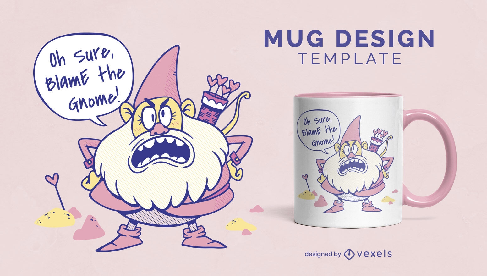 Angry gnome cartoon mug template design