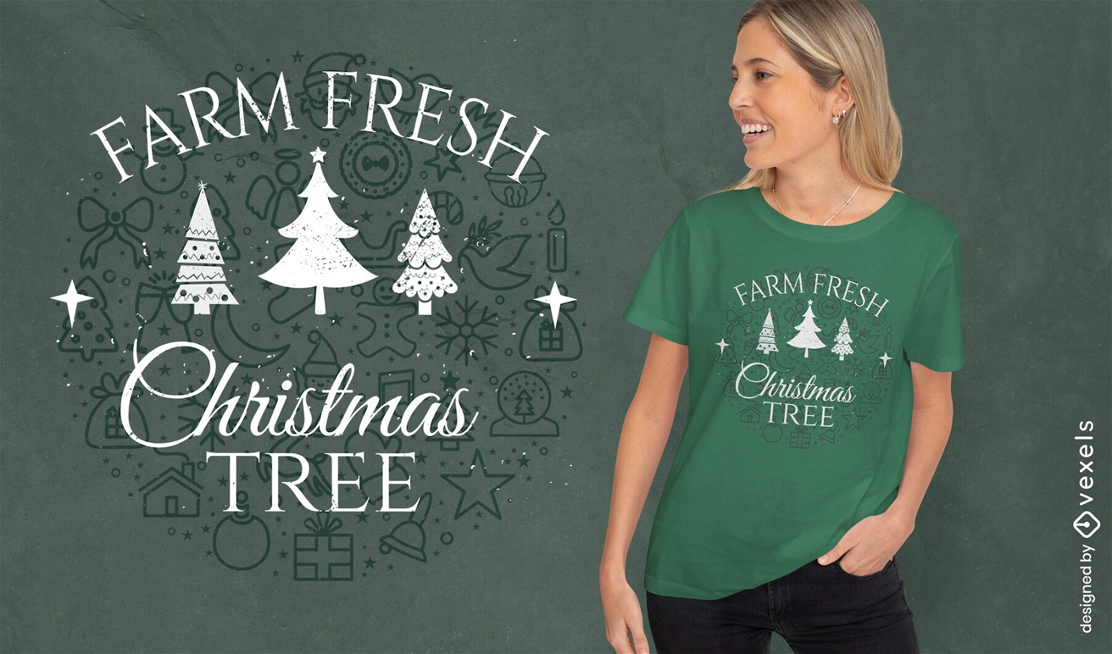 Diseño de camiseta navideña de árboles de navidad.