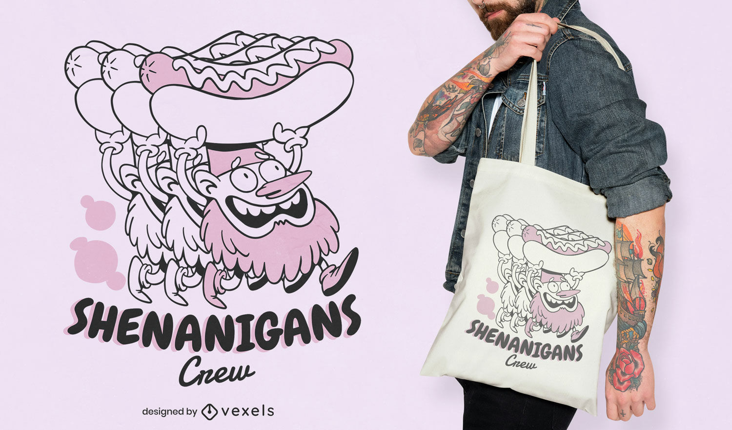 Diseño de bolsa de asas de gnomos de hot dog