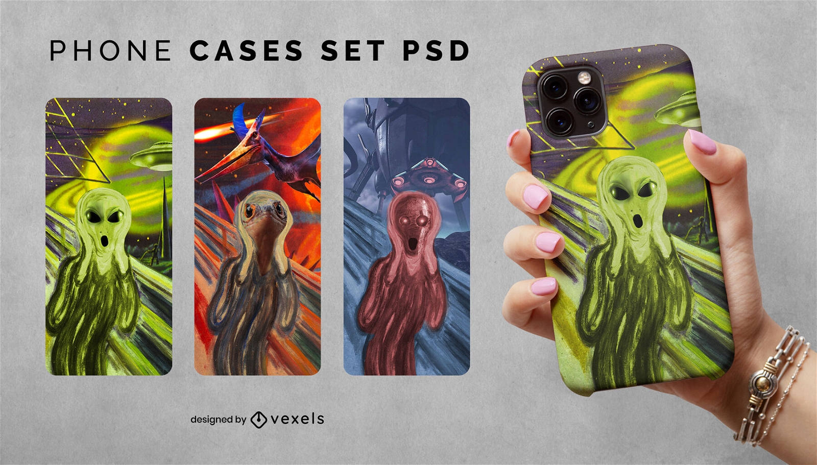 O conjunto de capas de telefone Scream parody PSD