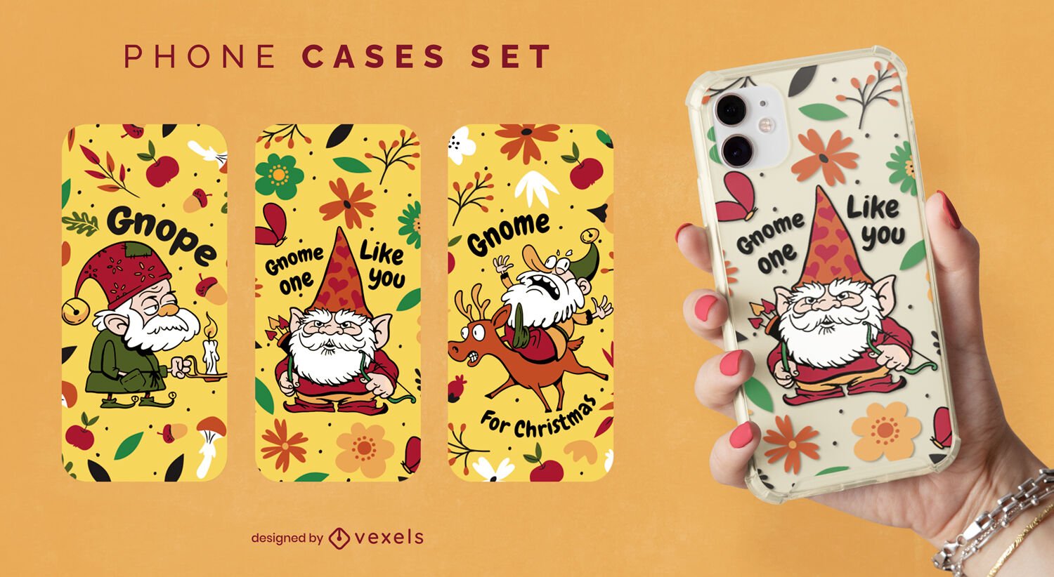 Conjunto de capas de telefone de gnomos de férias