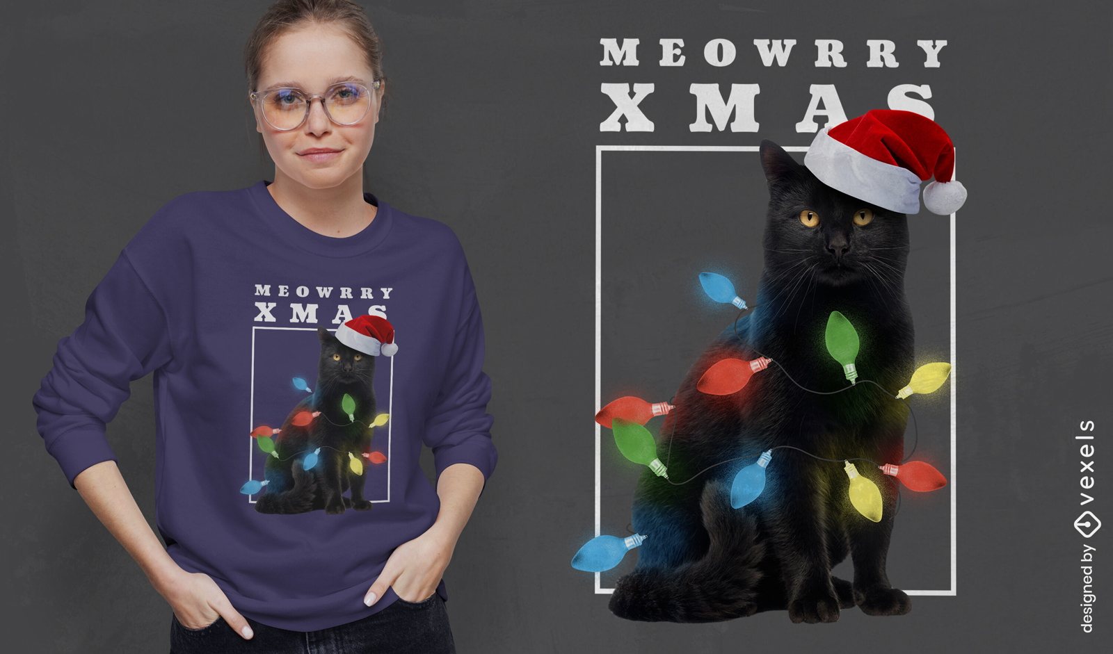 Diseño de camiseta PSD de Meowrry Christmas cat