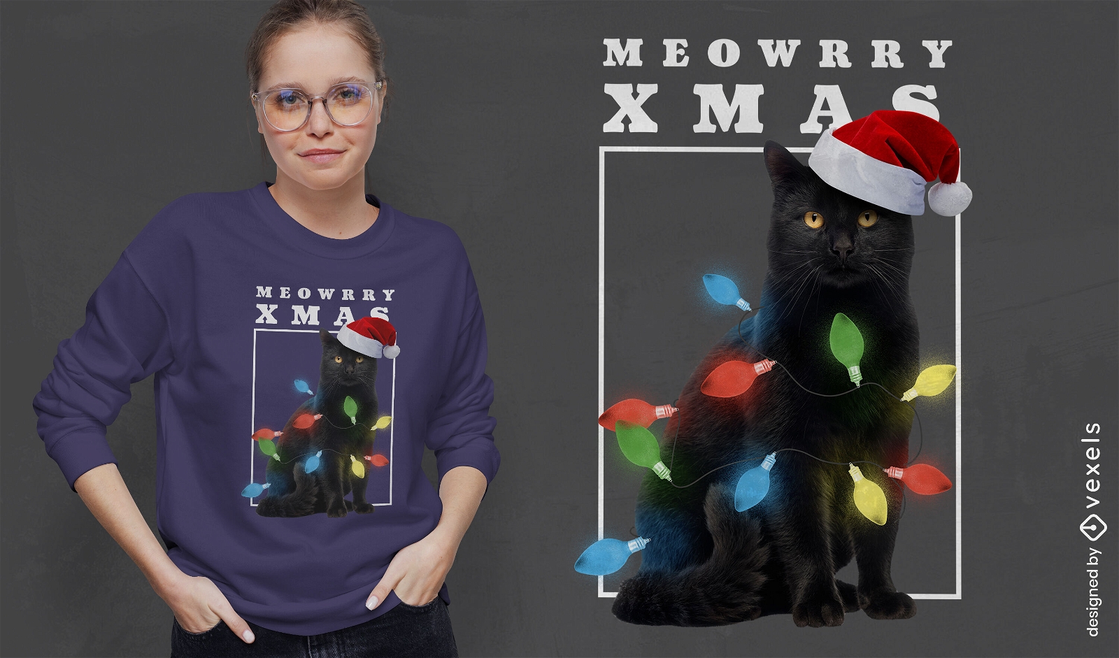 Meowrry Weihnachtskatze PSD T-Shirt-Design