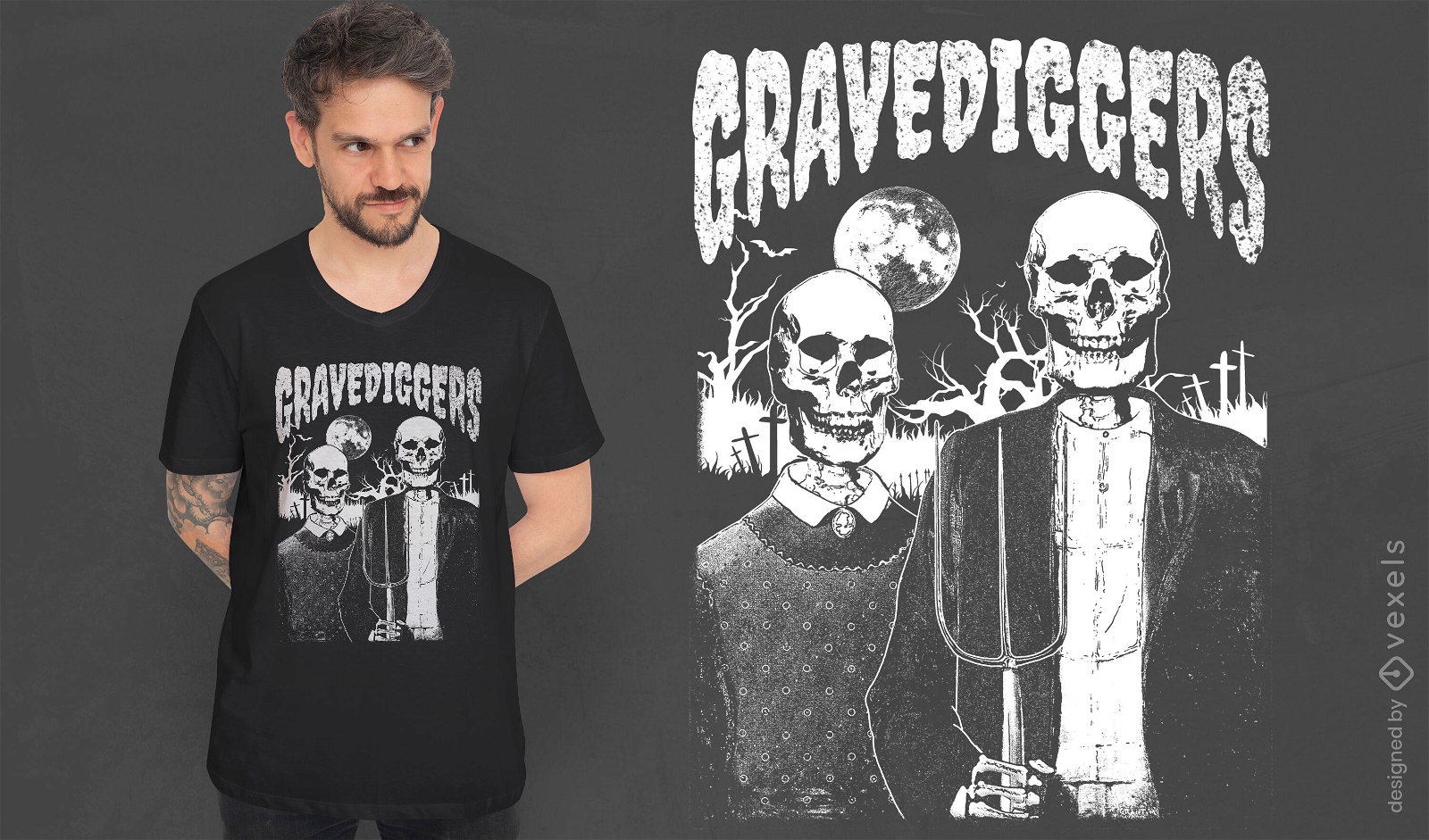 Totengräber American Gothic Skulls PSD T-Shirt Design