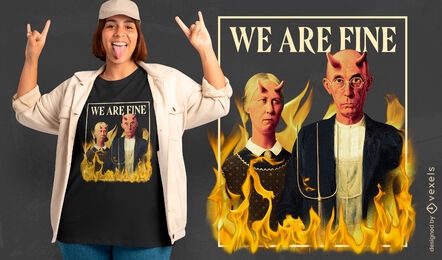 Diseño de camiseta PSD de parodia gótica del infierno