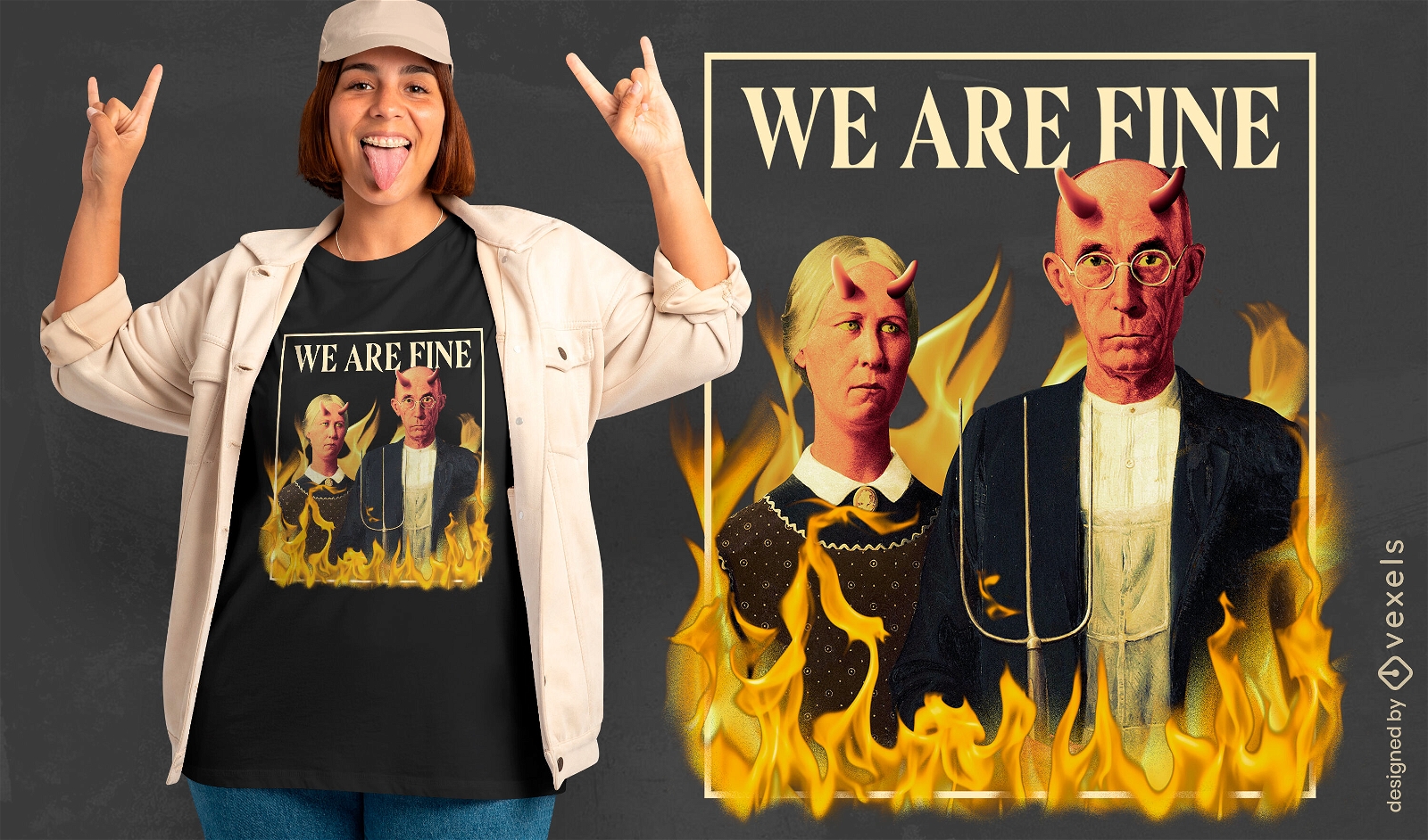 Design de camiseta PSD de paródia gótica do inferno