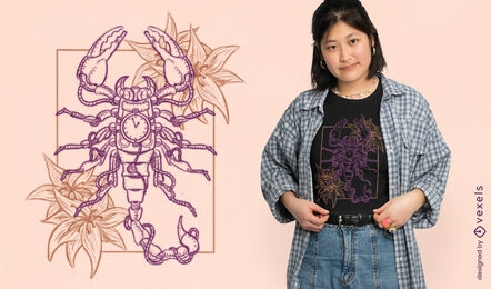 Diseño de camiseta floral de escorpión Steampunk