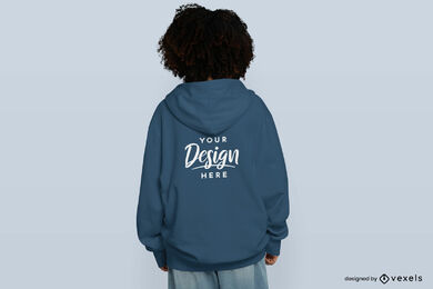 Curly Girl From The Back With Blue Hoodie Mockup PSD Editable Template