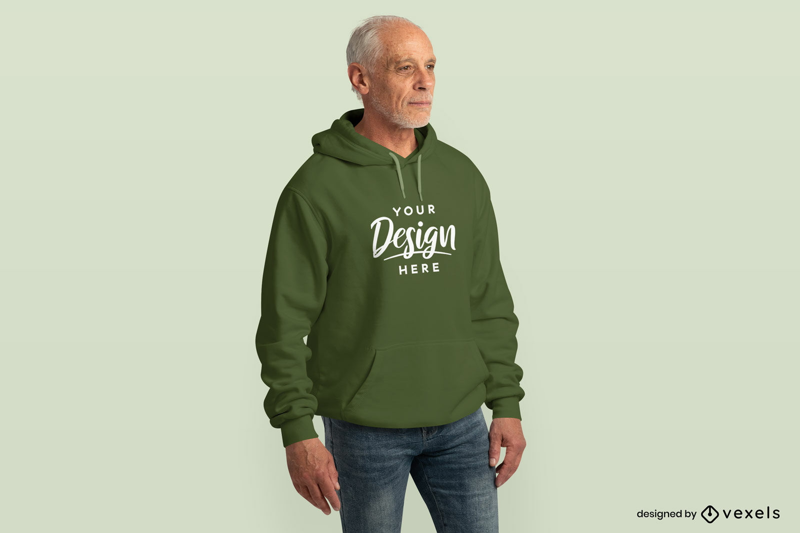 Erwachsener weißer Mann mit grünem Hoodie-Modell