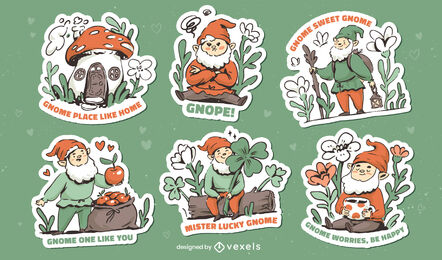 Lindo juego de pegatinas de gnomos