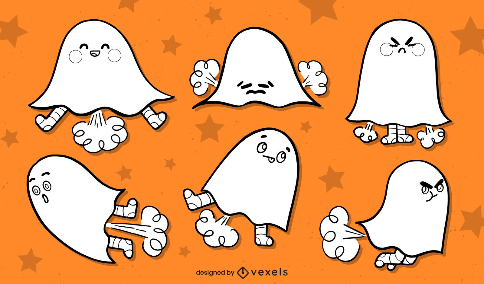 Conjunto de desenhos animados de espíritos fantasmas de Halloween