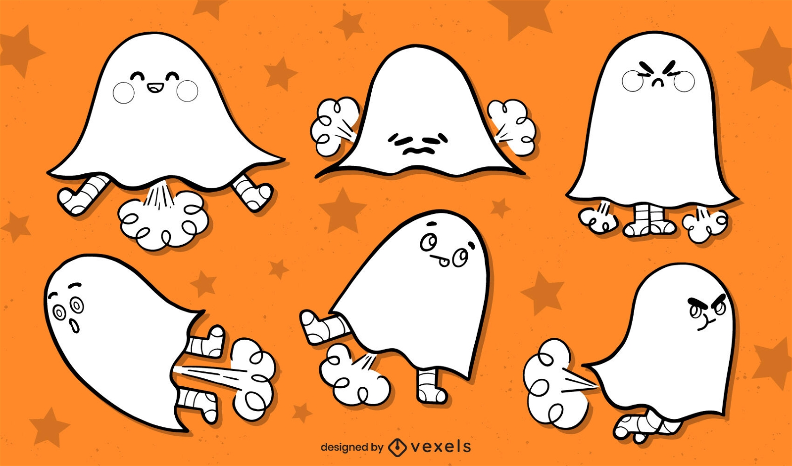 Conjunto de dibujos animados de espíritus fantasmas de Halloween