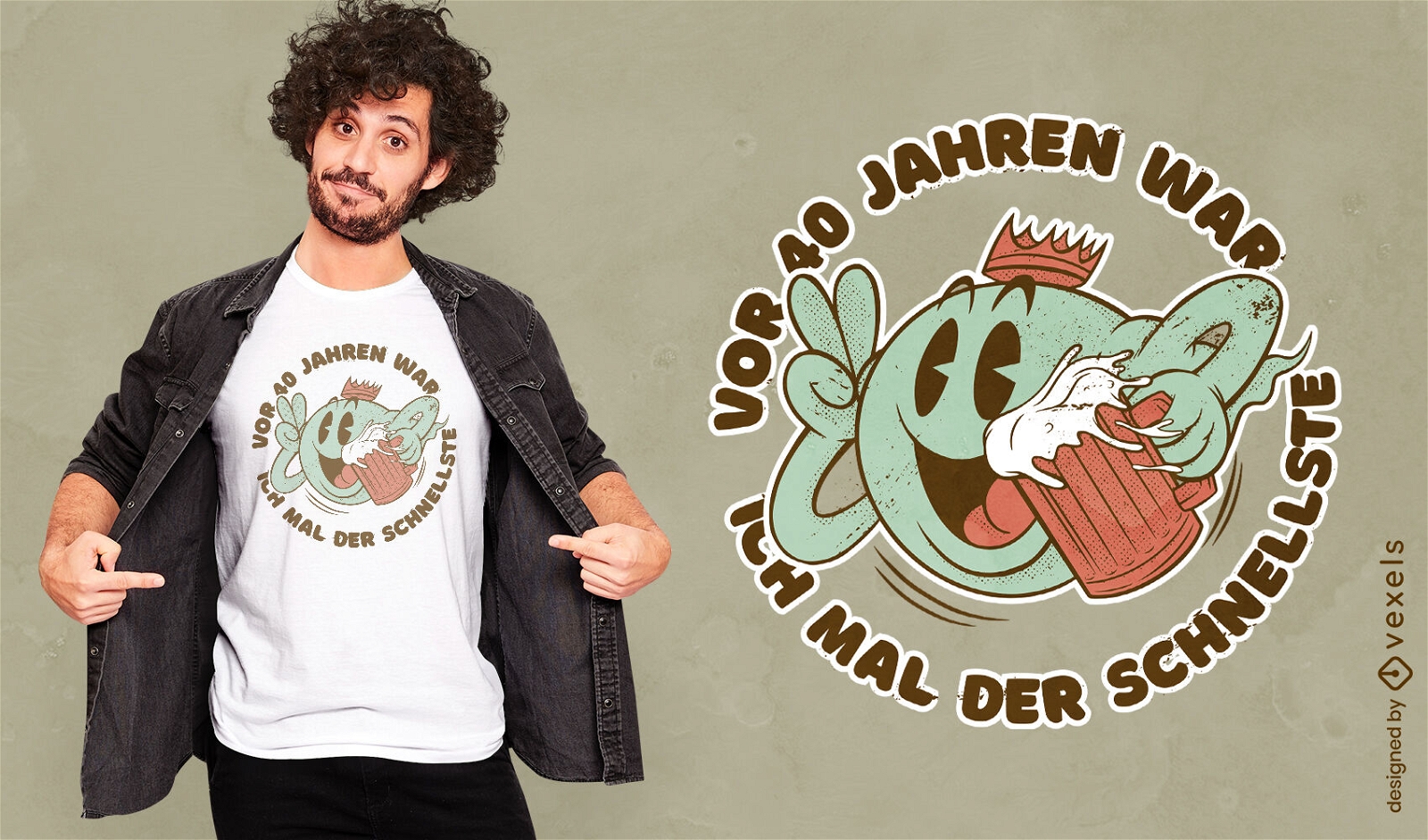 Cartoon character with beer t-shirt design
