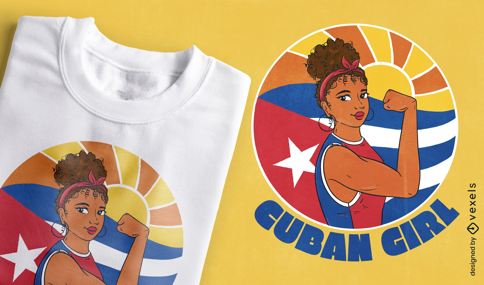 Diseño de camiseta de mujer cubana negra fuerte.