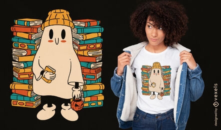 Ghost with piles of books t-shirt design