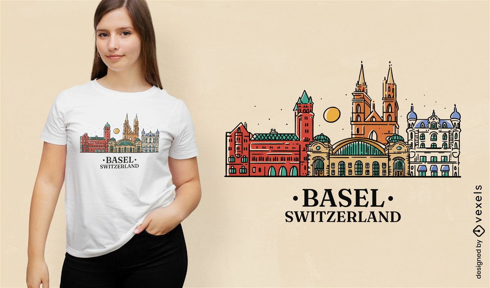 Basel Switzerland skyline t-shirt design