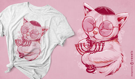 Gato judeu com design de camiseta menorá
