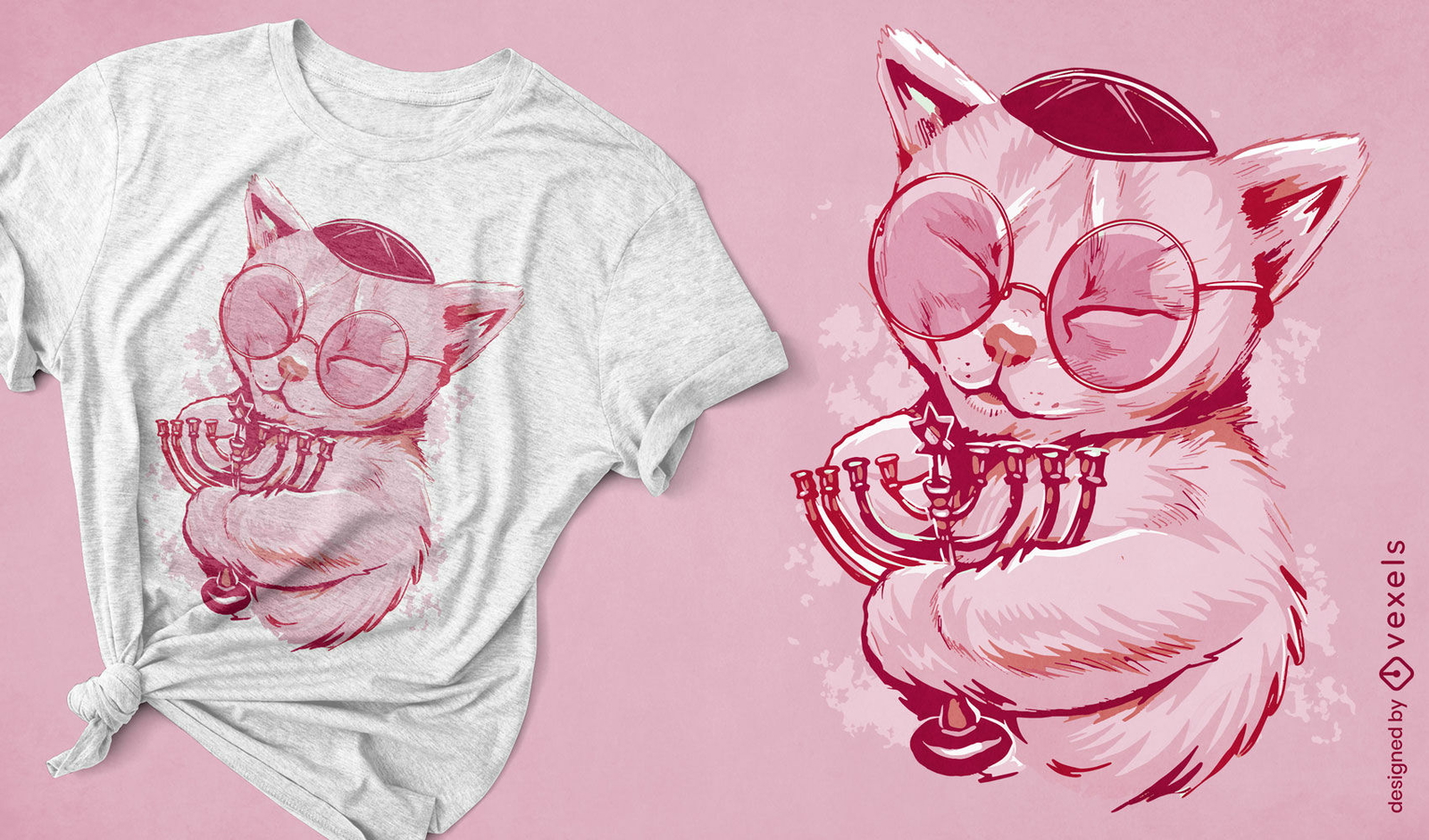 Diseño de camiseta de gato judío con menorá