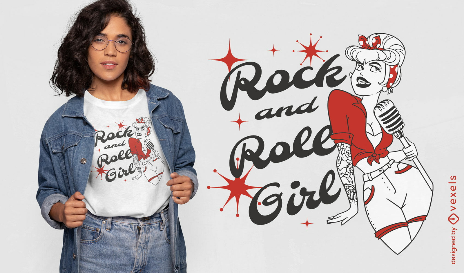 Diseño de camiseta pin up vintage de chica de rock and roll