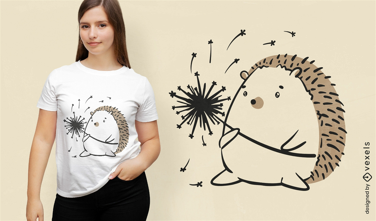 Design de camiseta de dente de leão e ouriço