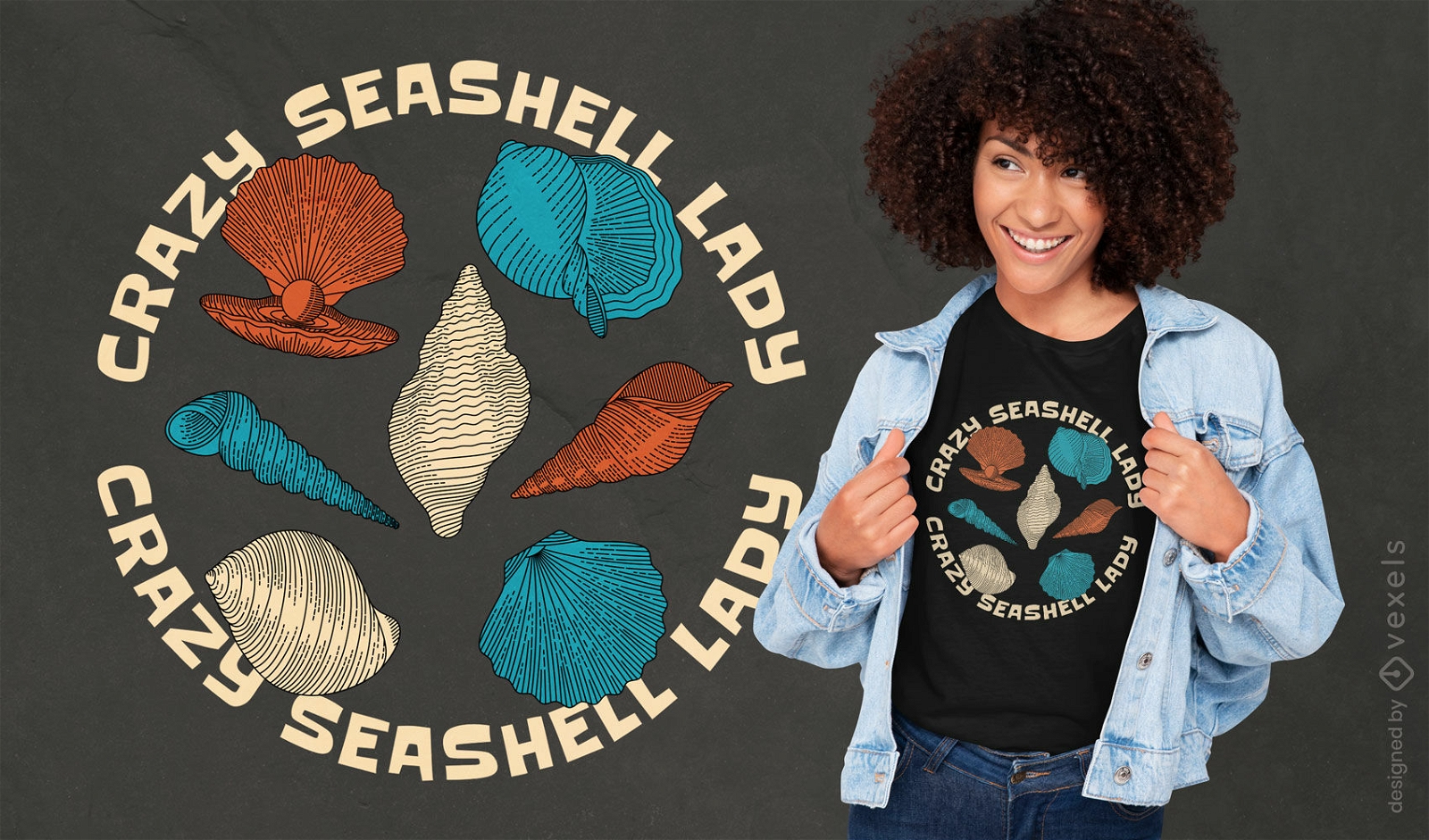 Crazy shell lady t-shirt design