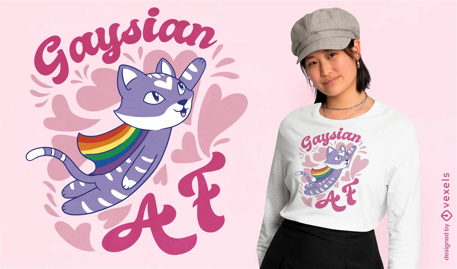 Gay and Asian funny pride cat t-shirt design