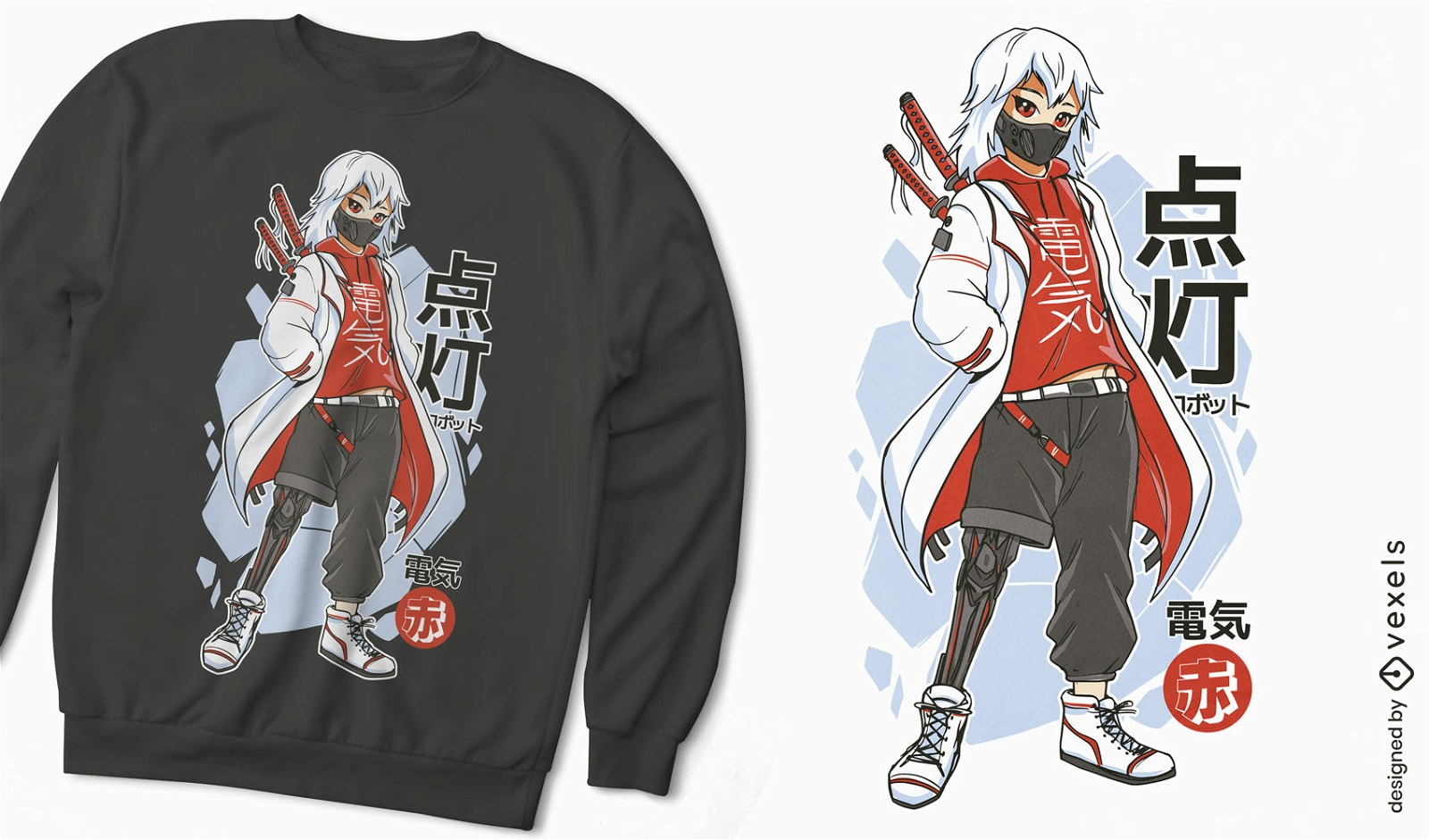 Diseño de camiseta de personaje de anime Techwear