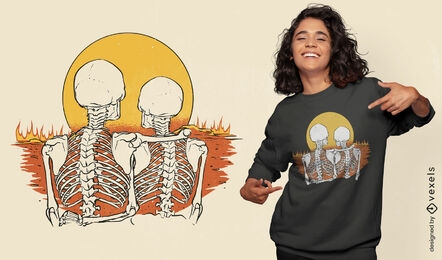 Skelett Paar Sonnenuntergang T-Shirt Design