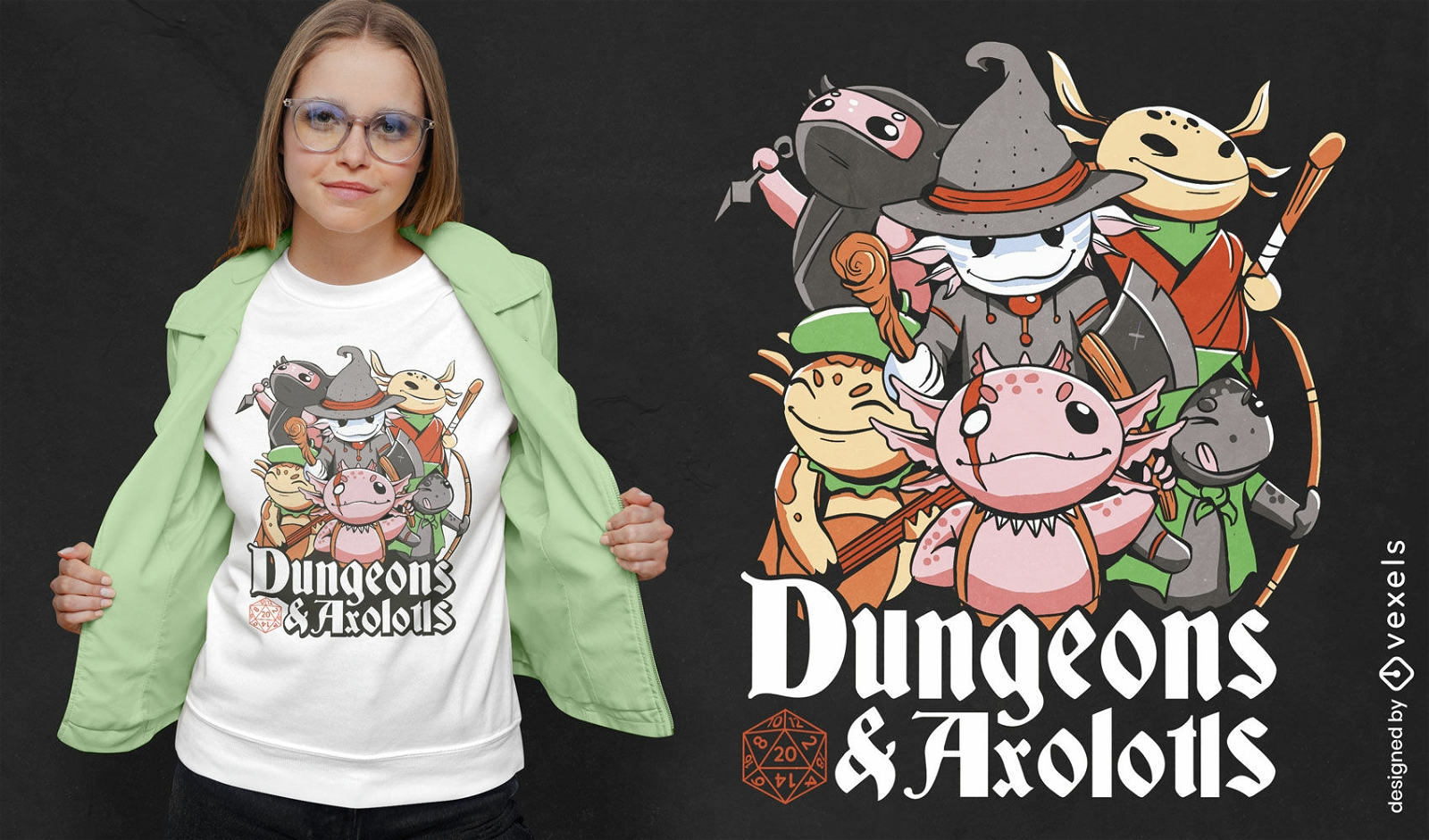 Dungeons und Axolotl-T-Shirt-Design