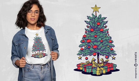 Christmas tree and presents t-shirt design